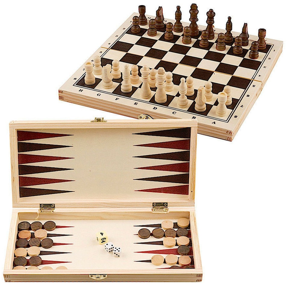 image 1 of The Magic Toy Shop 3-in-1 Chess Draughts Backgammon Compendium Wooden Board Game Set