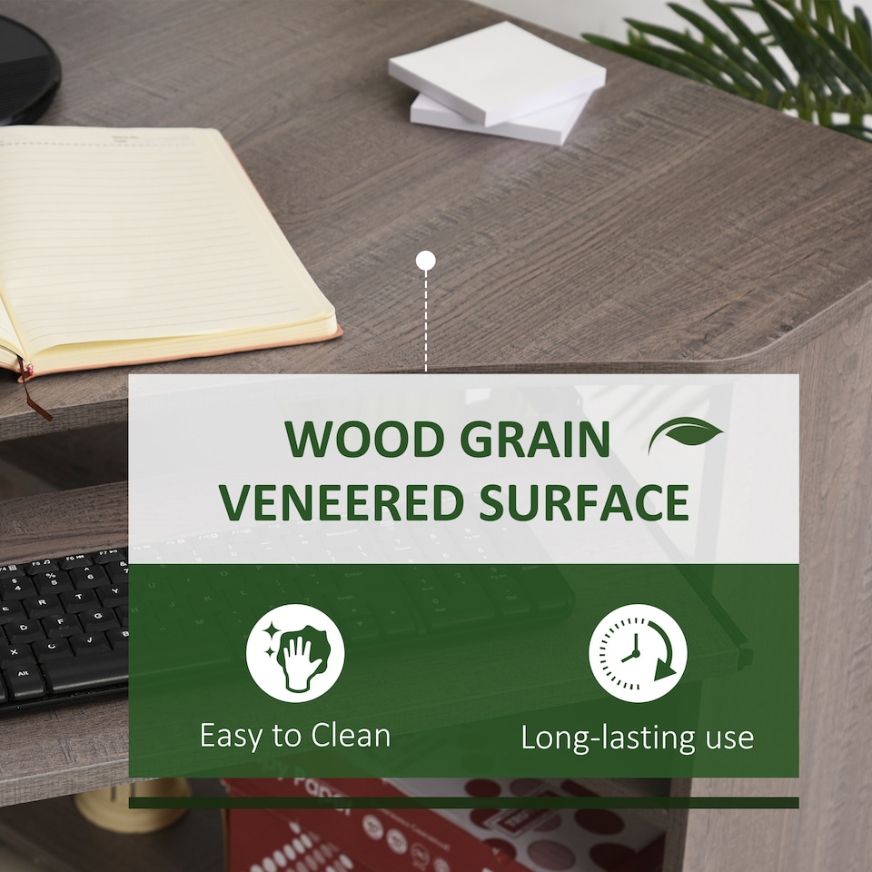 image 1 of HOMCOM L-Shaped Corner Computer Desk with 2 Shelves Worktop Grey