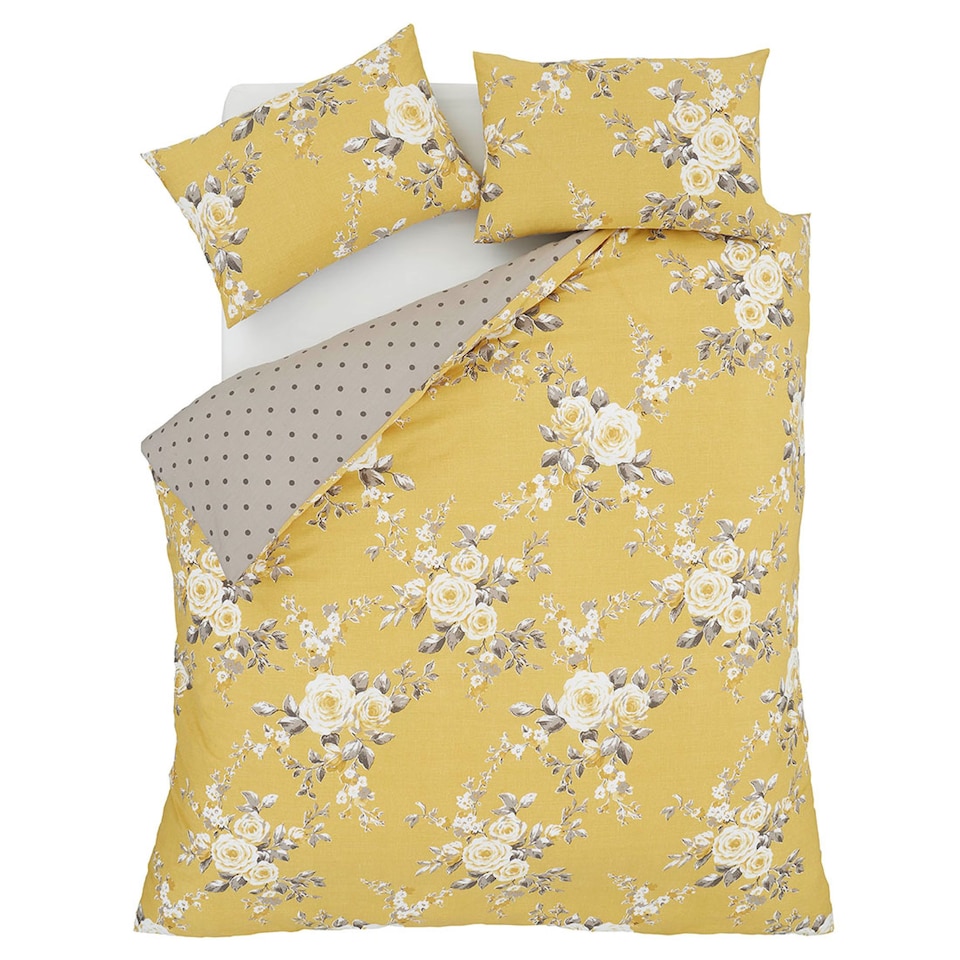 image 1 of Canterbury Floral Reversible Duvet Cover Set | Yellow | Ochre Yellow