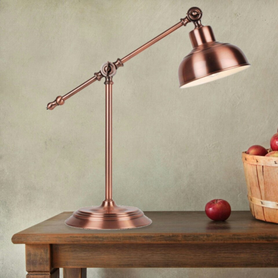 image 1 of First Choice Lighting Antique Brushed Copper Lever Arm Table Lamp Copper | White