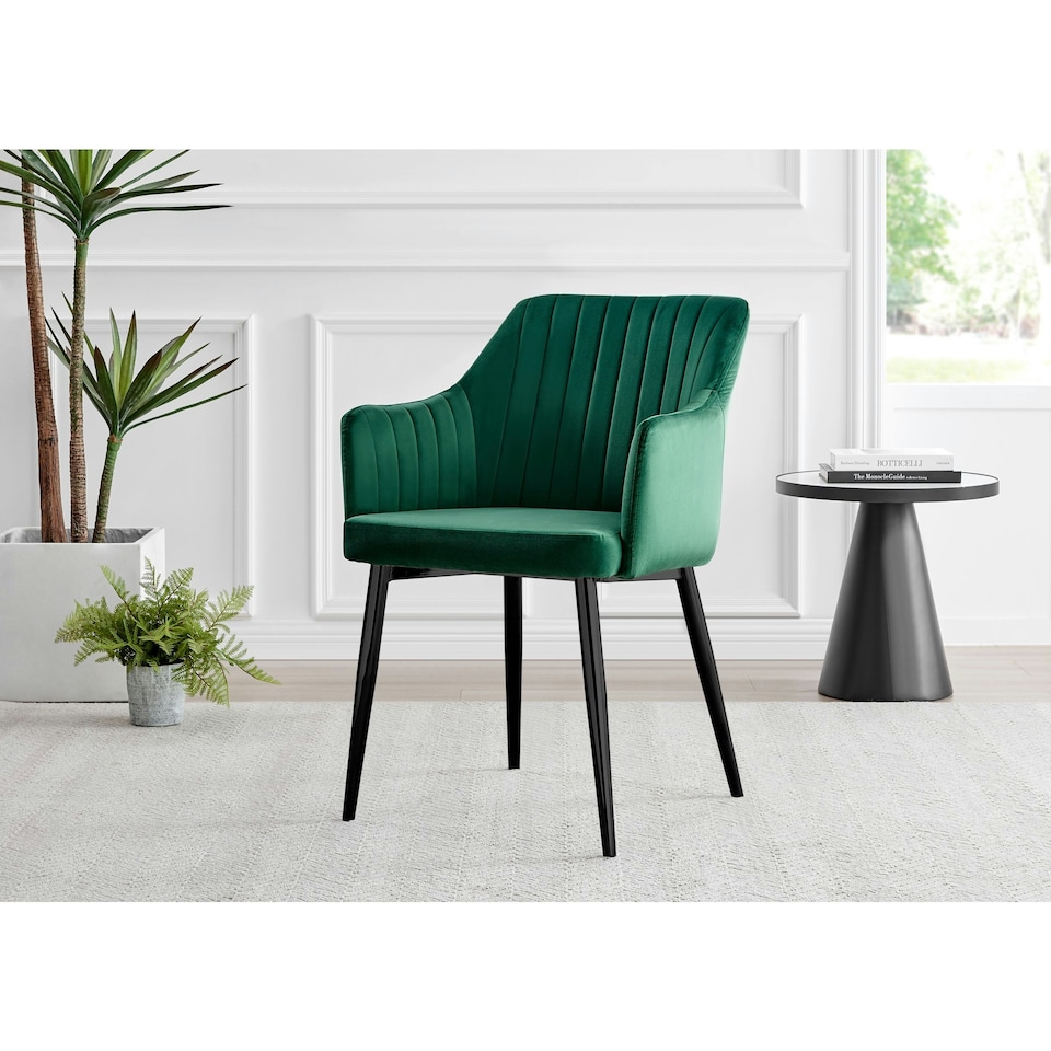 image 1 of Furniturebox 2x Calla Green Velvet Dining Chairs with Black Legs