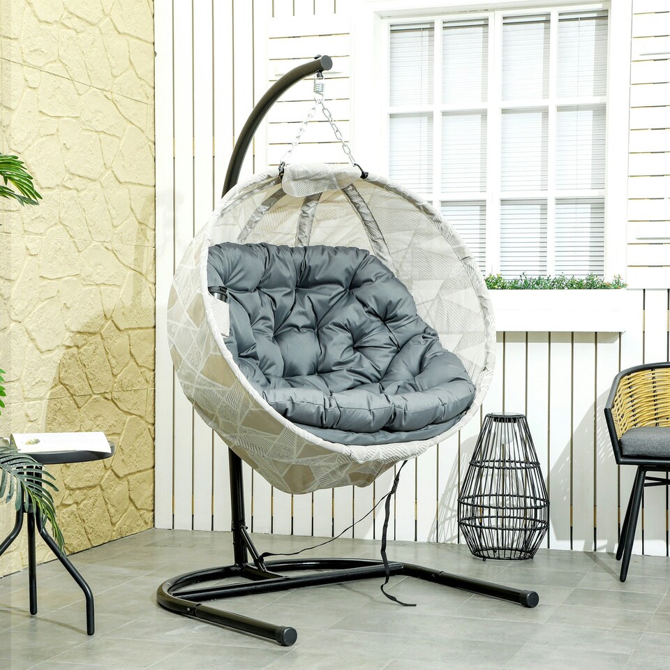 image 1 of Outsunny Hanging Egg Chair Outdoor Indoor Swing Chair, Folding Basket Brown