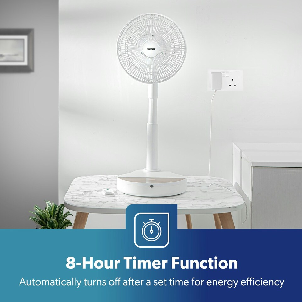 image 1 of GEEPAS 10 Inch DC Folding Fan - Portable Folding Desk Fan with Remote Control
