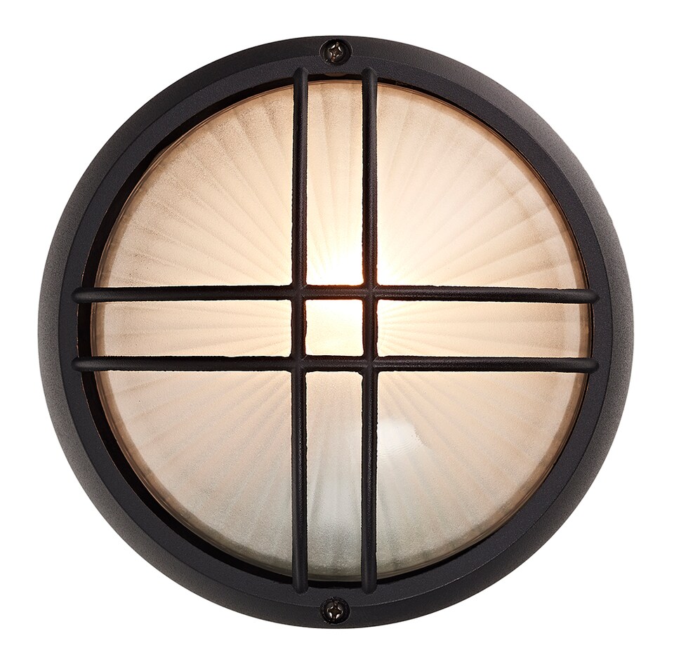 image 1 of Matt Black Die Cast Aluminium Outdoor Circular Bulkhead Porch or Wall Light | Black