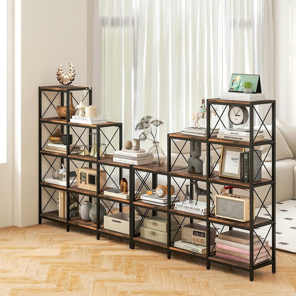image 1 of COSTWAY Wooden 9 Cube Bookcase 5 Tier Bookshelf Anti-toppling Brown