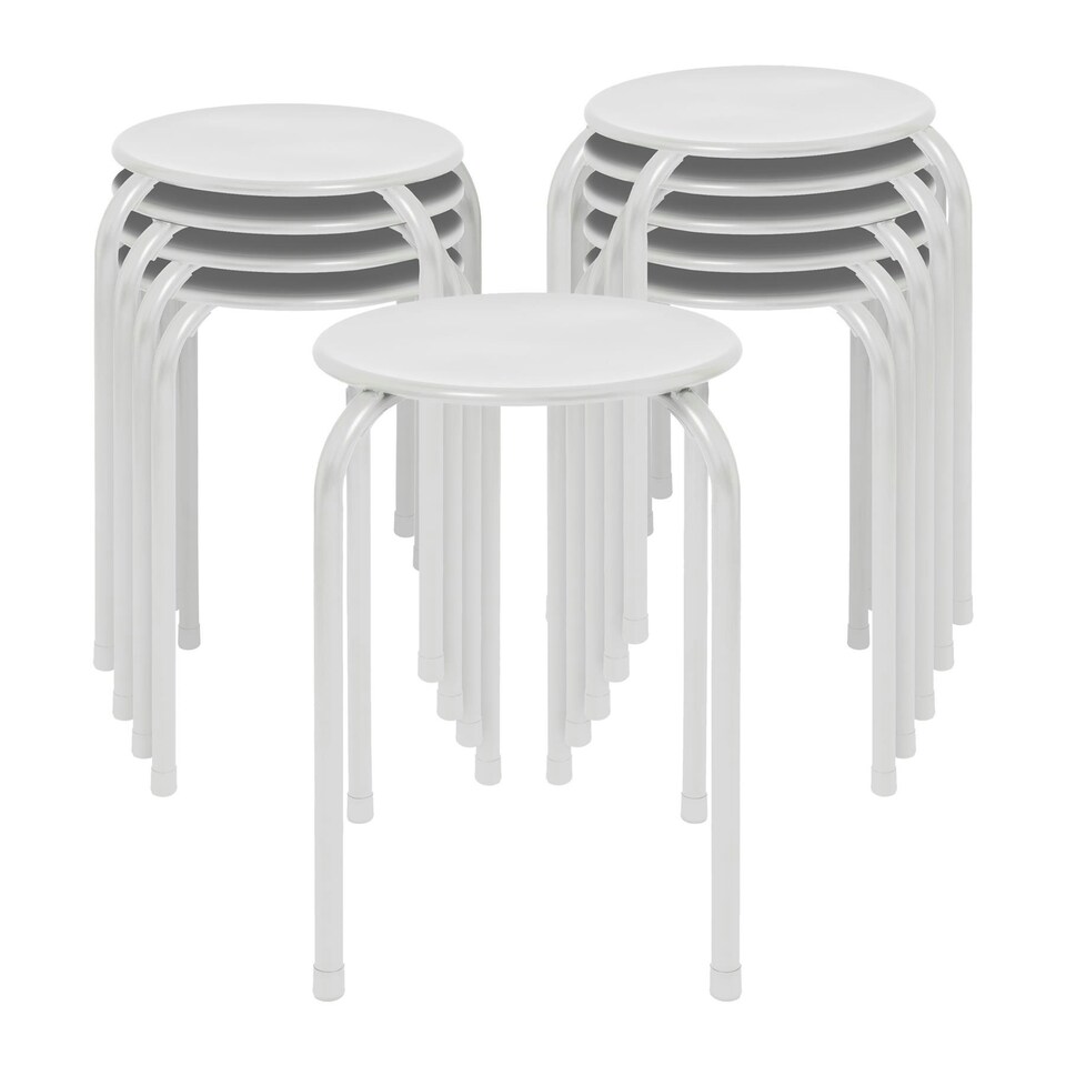 image 1 of Harbour Housewares Metal Stacking Stools - Matt White - Pack of 10 White
