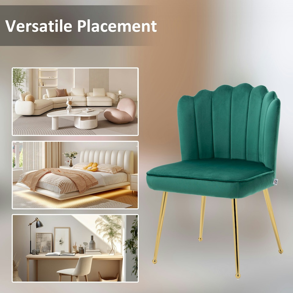 image 1 of HOMCOM Velvet-Feel Shell Accent Chair Home Bedroom Lounge Metal Legs Green