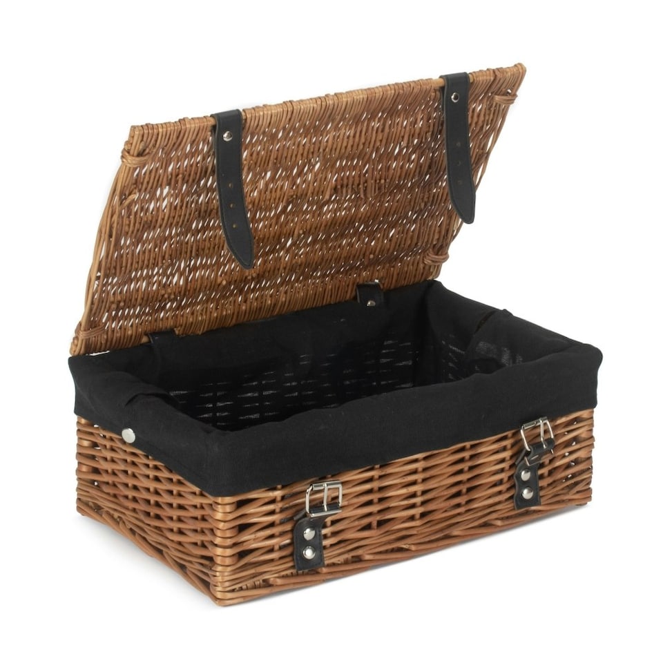 image 1 of 35cm Double Steamed Wicker Picnic Basket with Lining White | White | One Size