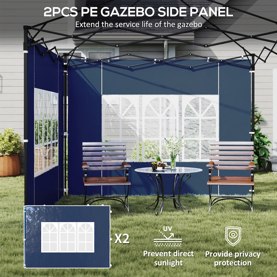 image 1 of Outsunny Gazebo Side Panels for 3x3(m) or 3x6m Gazebo Canopy, 2 Pack, Blue | Blue