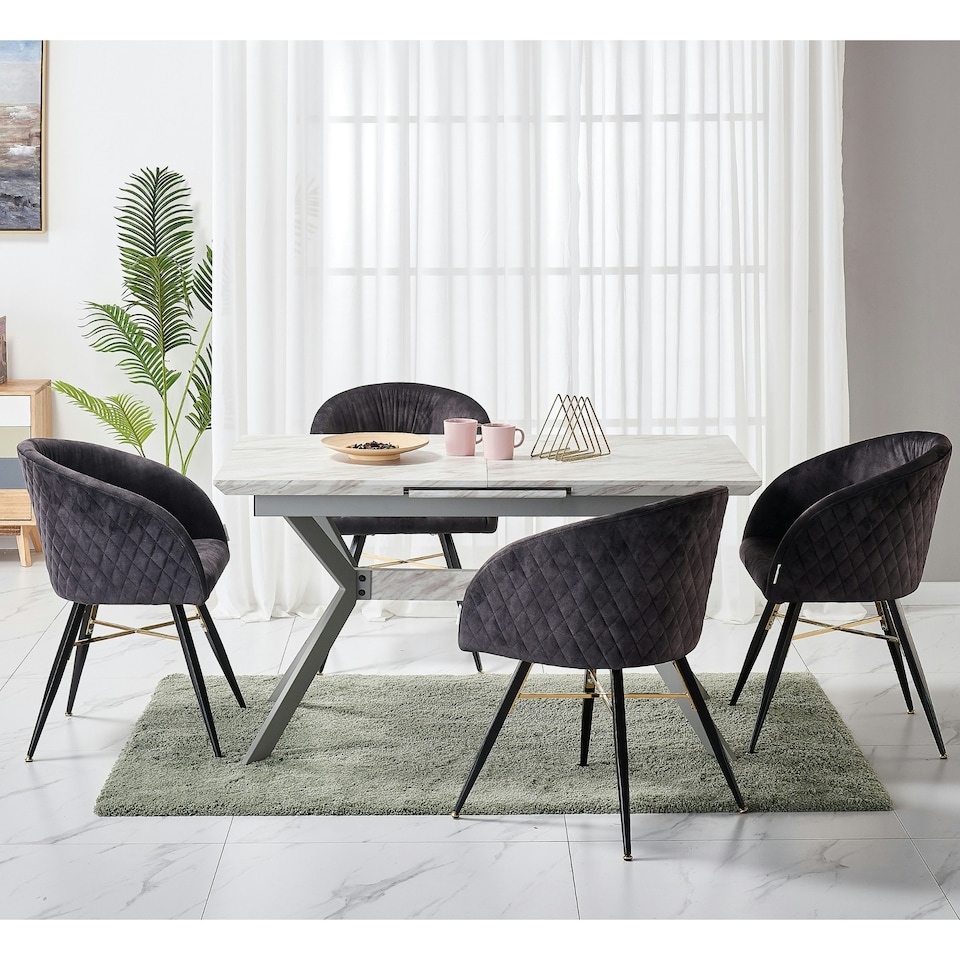 image 1 of Set of 4 Vittorio Velvet Dining Chairs with Black Metal Legs, Quilted Design Modern Accent Chair | Black