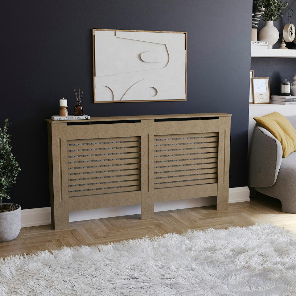 image 1 of Vida Designs Milton Radiator Cover MDF Slatted Cabinet, Unfinished, 152cm