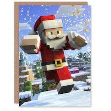 Santa Claus Winter Block World Video Game Design Blank For Him Or Her Art Christmas Card