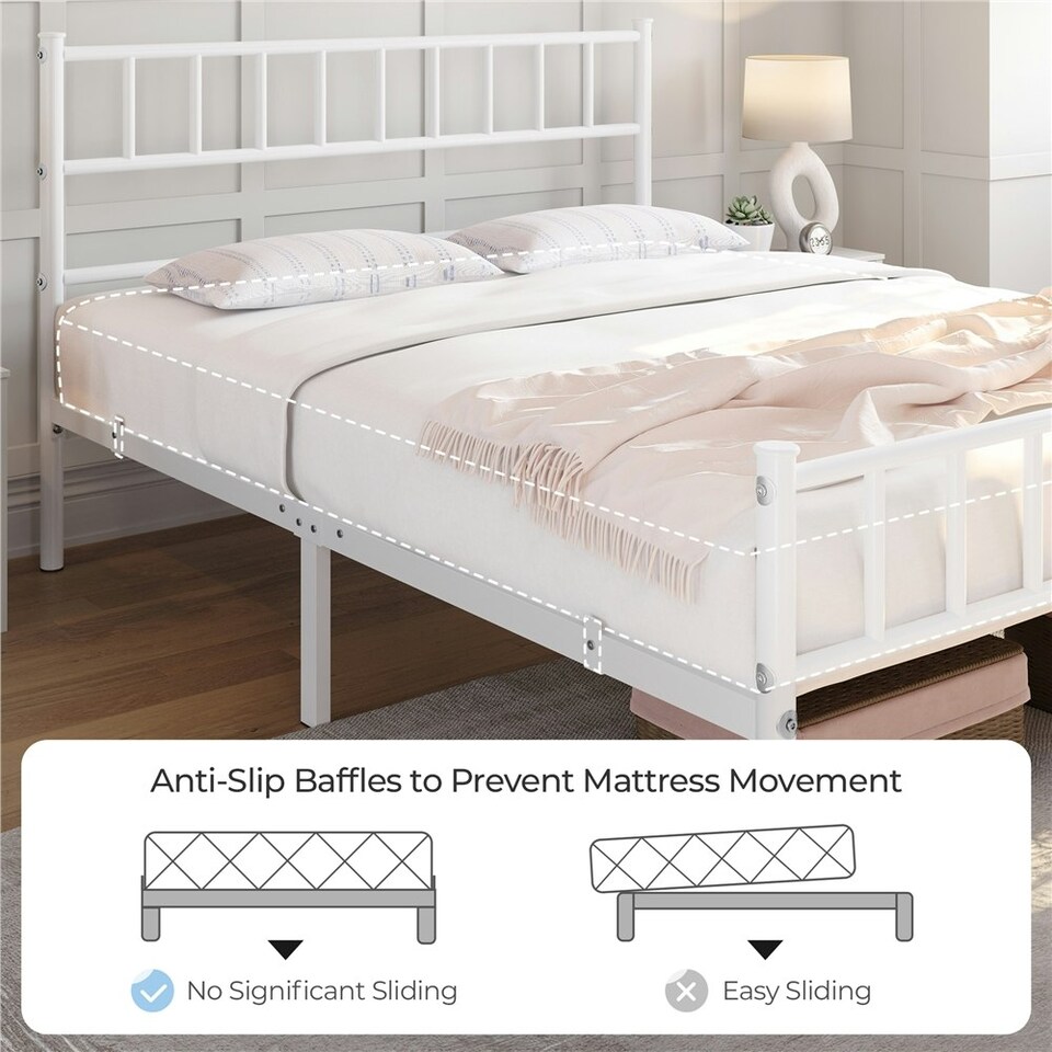 image 1 of Yaheetech 4ft6 Double Metal Bed Frame with Slatted Headboard White