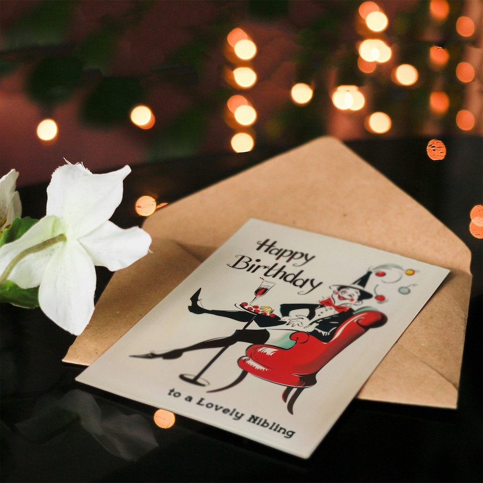 image 1 of Lovely Nibling Laughing French Clown Party Non Binary Birthday Card
