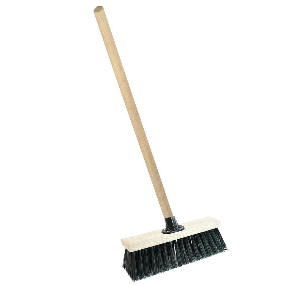 image 1 of 2 x 13" Strong Black Wooden Handle PVC Bristle Sweeping Broom Great For Outdoor Areas