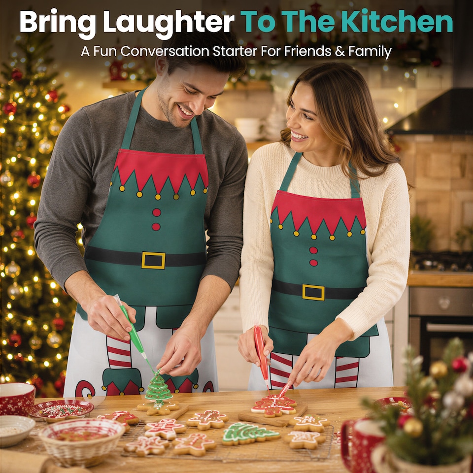 image 1 of Christmas Elf Apron Novelty Festive Baking Apron - 75 x 60cm