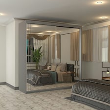 Full Mirror Sliding Door Wardrobe in White, Black & Grey Colors - 203cm Grey | 203cm