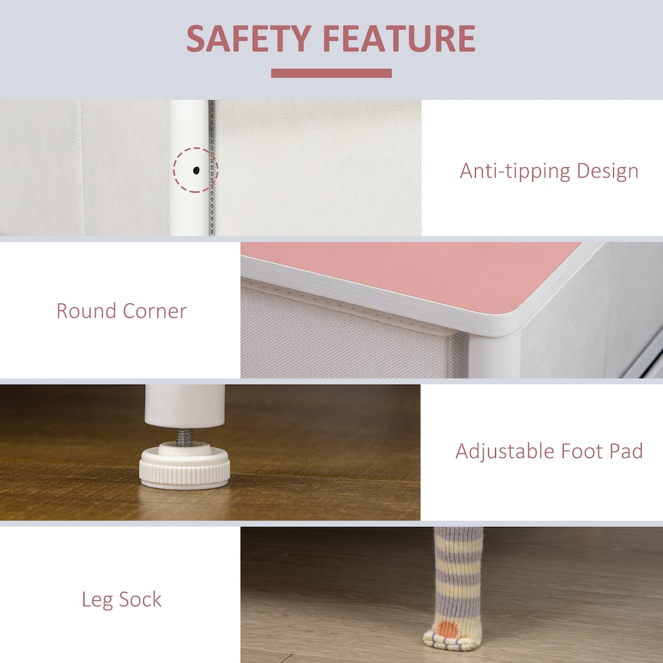 image 1 of HOMCOM Chest of Drawers, Cloth Organizer Unit with 6 Fabric Drawers, Metal Frame and Wooden Top, Storage Cabinet for Kids Room, Living Room, Closet, Hallway, Pink