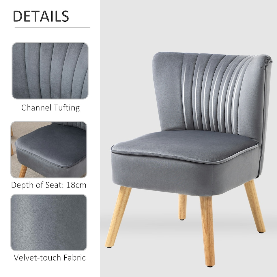 image 1 of HOMCOM Velvet Accent Chair Occasional Tub Chair for Living Room, Grey