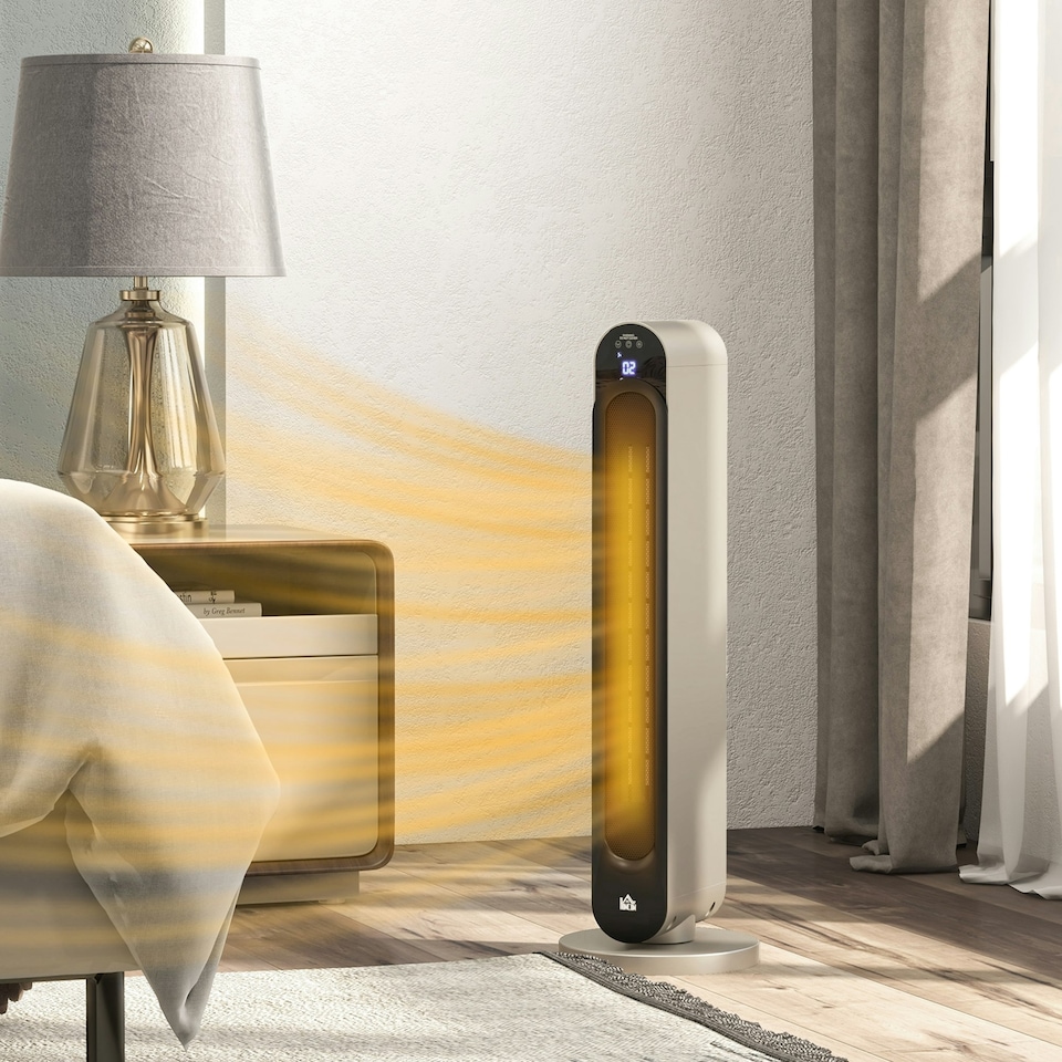 image 1 of HOMCOM 2200W Ceramic Heater for Home with Remote Control, 12H Timer, Silver