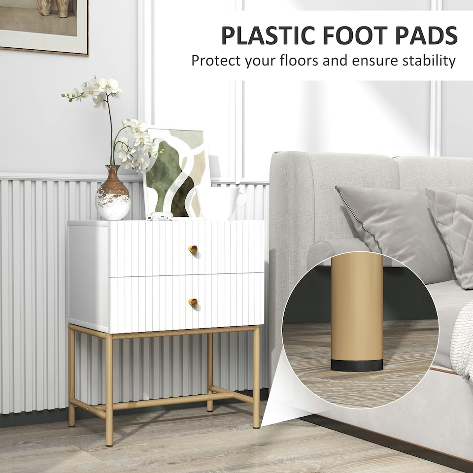 image 1 of HOMCOM Modern Bedside Table with 2 Drawers for Bedroom, White Black