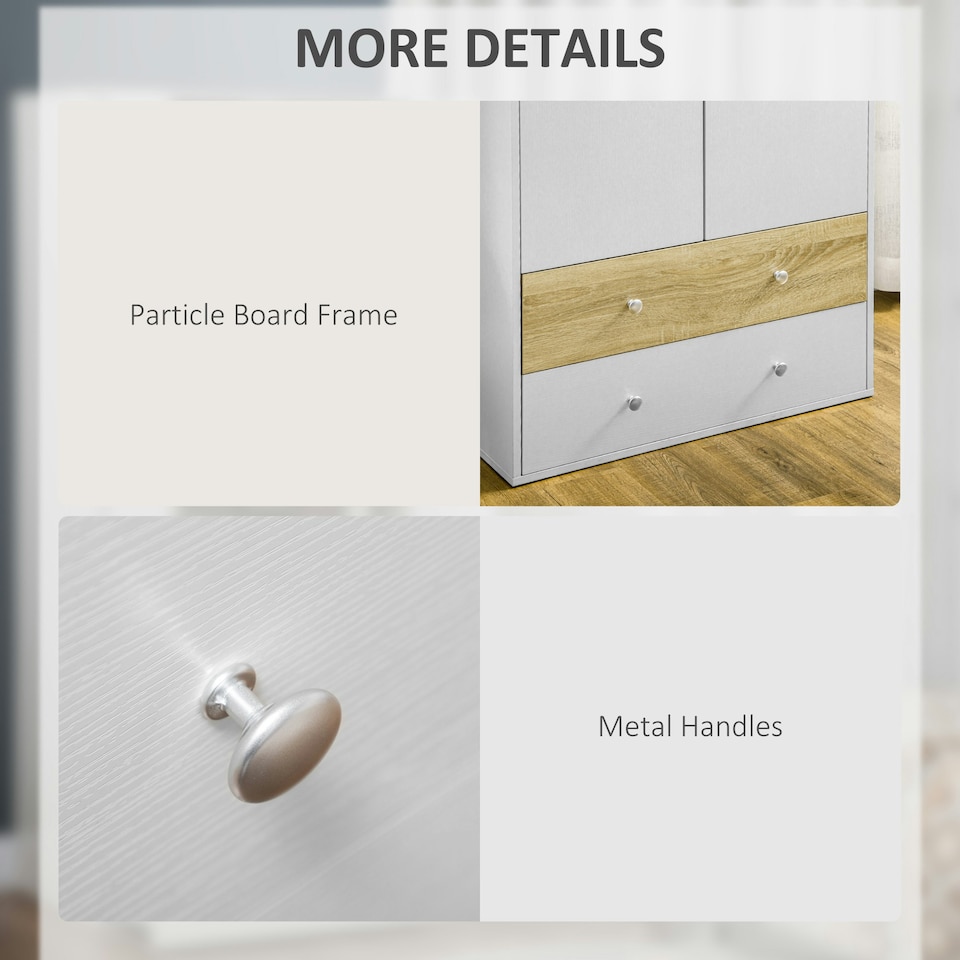image 1 of HOMCOM 2 Door Wardrobe White Wardrobe with Drawers and Hanging Rod for Bedroom