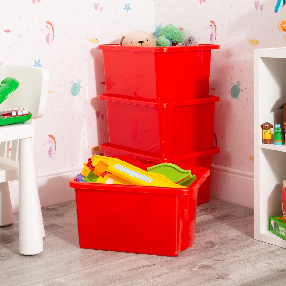 image 1 of Wham Stack & Store 4 x 35L Plastic Storage Boxes | Red | 4