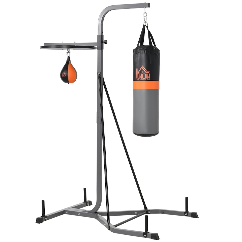 image 1 of HOMCOM Punchbag & Speedball Boxing Station w/ Freestanding Frame, Grey