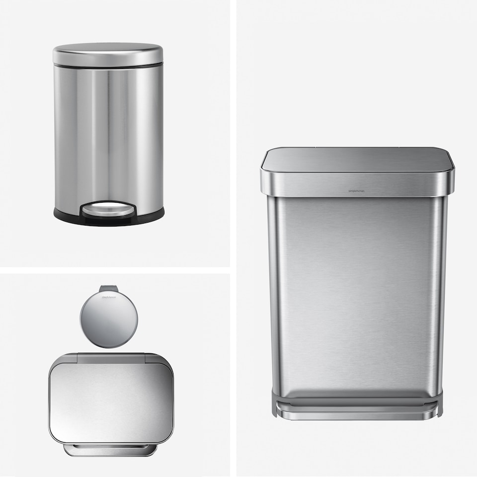 image 1 of Simplehuman 55L Rectangular Pedal bin & 4.5L Round Bathroom Pedal Bin, Brushed Stainless Steel (2 pack bundle)