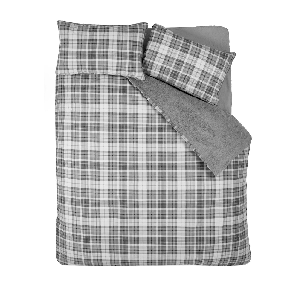 image 1 of Catherine Lansfield Cosy Sherpa Check Duvet Cover Set Grey | Grey | Super King