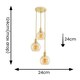 image 3 of ValueLights Bellamy Amber Glass Globe 3 Drop Cluster Gold Ceiling Pendant Light with Bulbs Gold