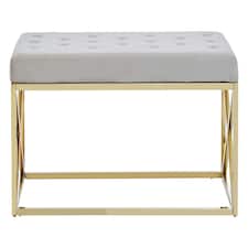 Interiors by Premier Mink Velvet Gold Finish Bench, Tufted Velvet Seating For Bedroom Or Living Room, Stainless Steel Frame Bench Gold