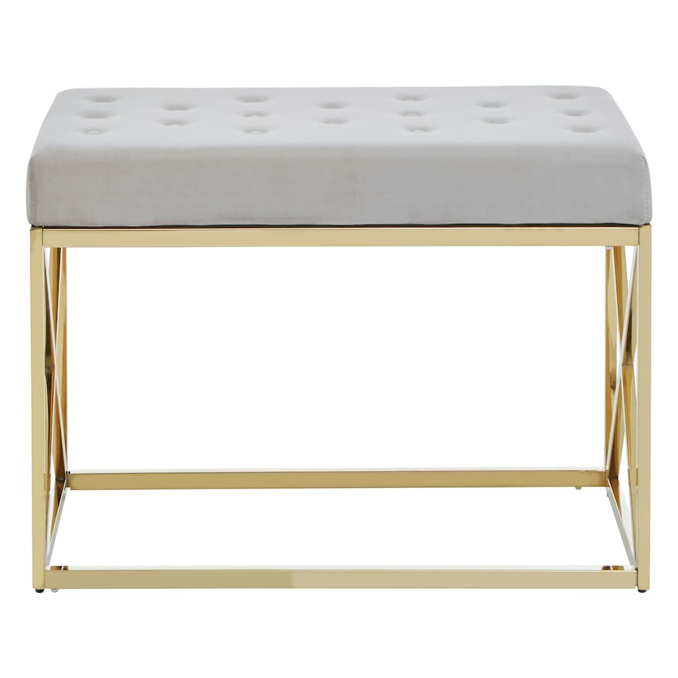 image 1 of Interiors by Premier Mink Velvet Gold Finish Bench, Tufted Velvet Seating For Bedroom Or Living Room, Stainless Steel Frame Bench Gold