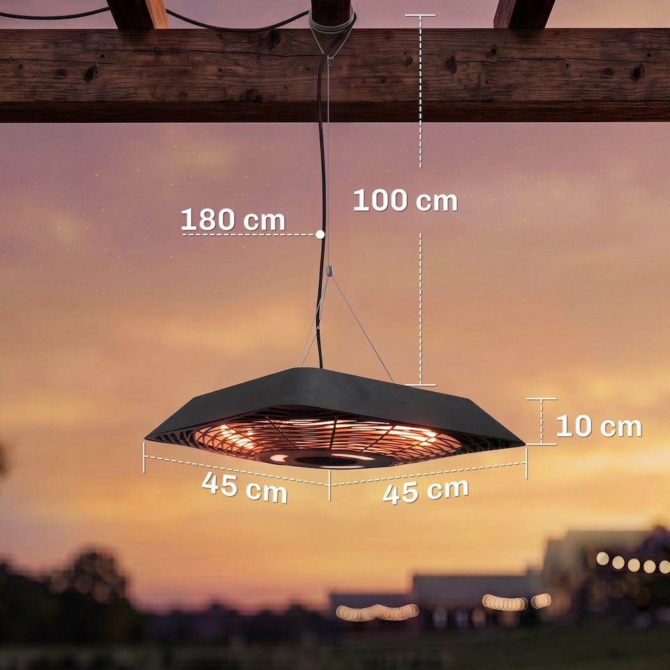 image 1 of Outsunny 2000W Patio Electric Hanging Ceiling Heater Halogen Remote Aluminium