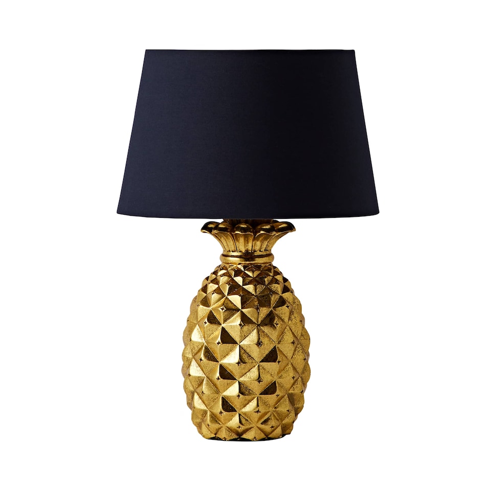 image 1 of ValueLights Pineapple Design Gold Effect Table Lamp With Navy Blue Shade