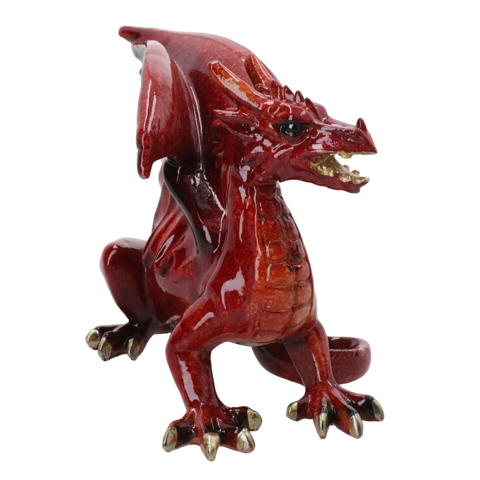 image 1 of Red Dragon Lying Resin Fantasy Sculpture Statue House Home Ornament Figurine