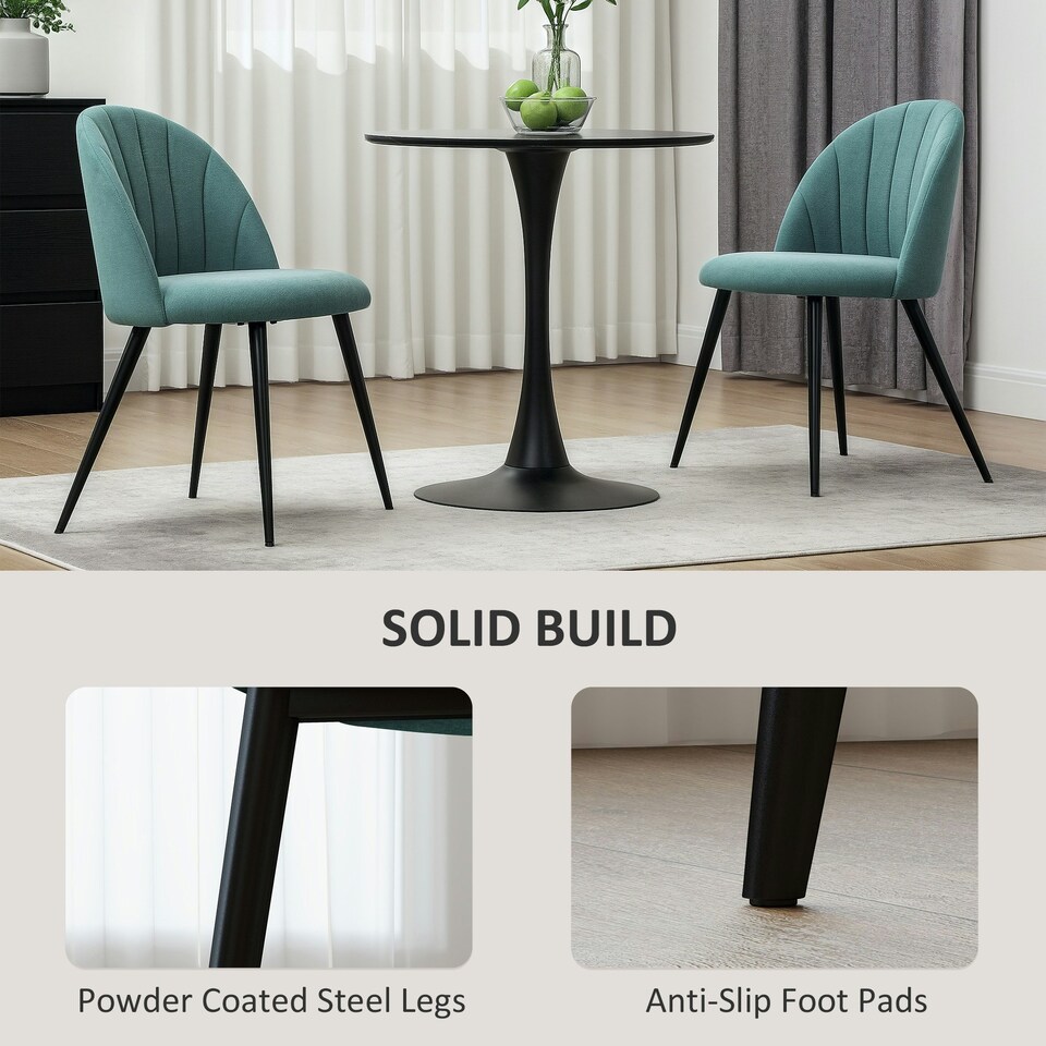 image 1 of HOMCOM Set of 2 Dining Chairs with Shell Backrest and Padded Seat Green