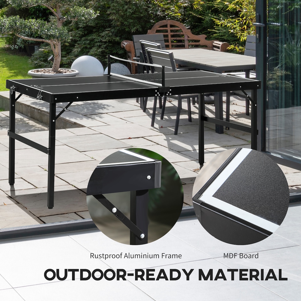 image 1 of SPORTNOW 5ft Mini Table Tennis Table, Folding Ping Pong Table with Net and Aluminium Frame, Portable Ping Pong Game Set for Indoor Outdoor Use, Black