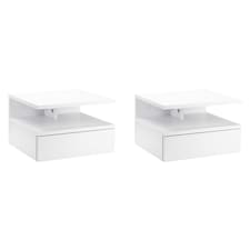 HOMCOM Floating Bedside Table Set of 2, Wall Mount Nightstands with Storage Drawer and Open Shelf for Bedroom, White