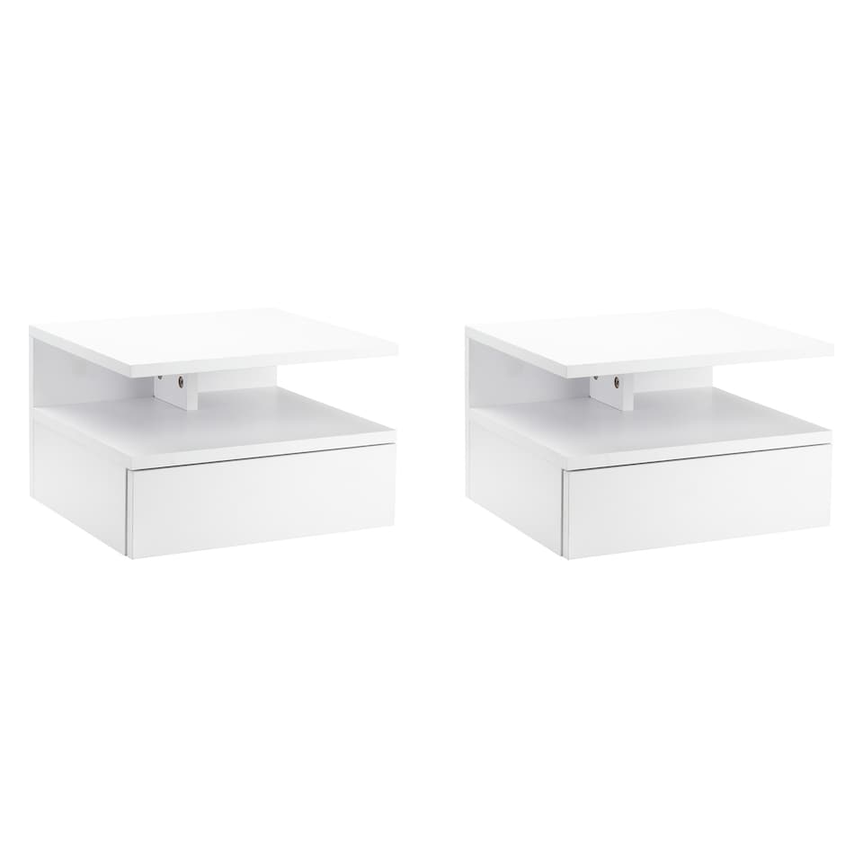 image 1 of HOMCOM Floating Bedside Table Set of 2, Wall Mount Nightstands with Storage Drawer and Open Shelf for Bedroom, White
