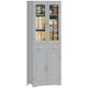 image 1 of HOMCOM Kitchen Cupboard Storage Cabinet Adjustable Shelves, Glass Door, Grey