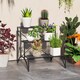 image 2 of Outsunny 3-Tier Metal Plant Stand for Garden Balcony Indoor Outdoor, Black | Black | Black