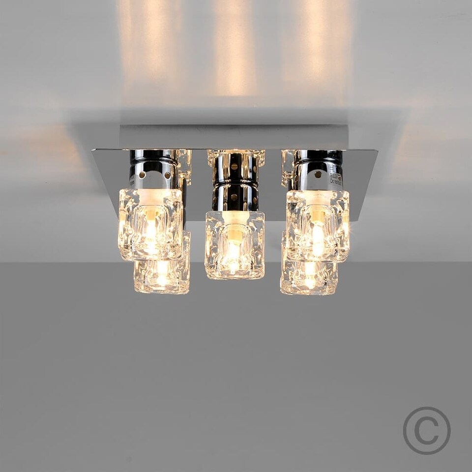 image 1 of ValueLights Ritz Ice Cube Polished Silver Semi-Flush Light & Bulb | Chrome