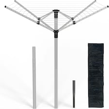 Aluminium 4 Arm 50M Rotary Washing Line Laundry Adjustable 120-180cm Dryer Cover