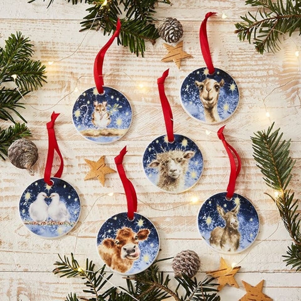 image 1 of Wrendale Designs Set of 6 Nativity Animal Christmas Decorations