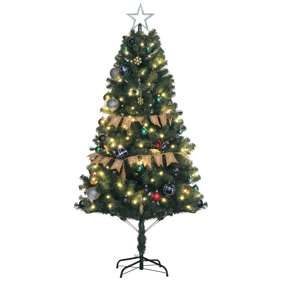 image 1 of HOMCOM 6ft Artificial Christmas Tree with LED Lights and Blue Decorations
