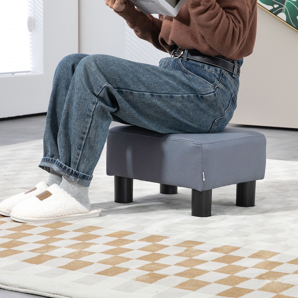 image 1 of HOMCOM Microfiber Cloth Footstool, Small Foot Rest, Rectangle Sofa Stool for Bedroom Living Room, Grey