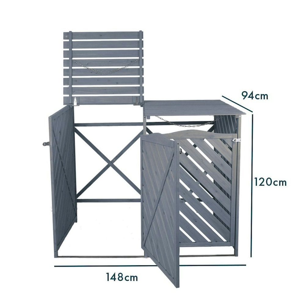 image 1 of Wooden Double Wheelie Bin Storage - Grey