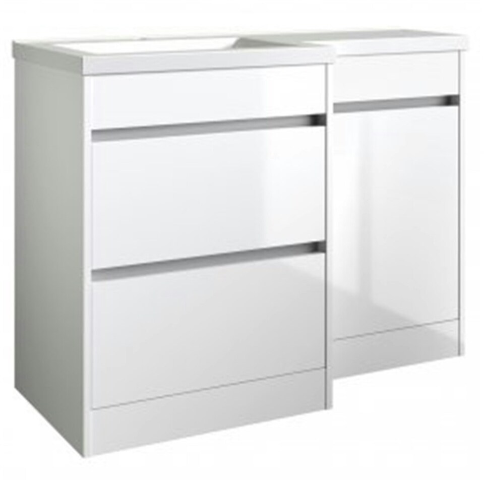 image 1 of Bathroom Left Handed 2-Drawer Combination Unit with L Shape Basin 1100mm Wide - White - (Urban) - Brassware Not Included White
