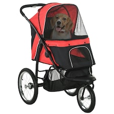 PawHut Three-Wheel Pet Stroller, for Medium, Small Dogs, Foldable Cat Pram - Red